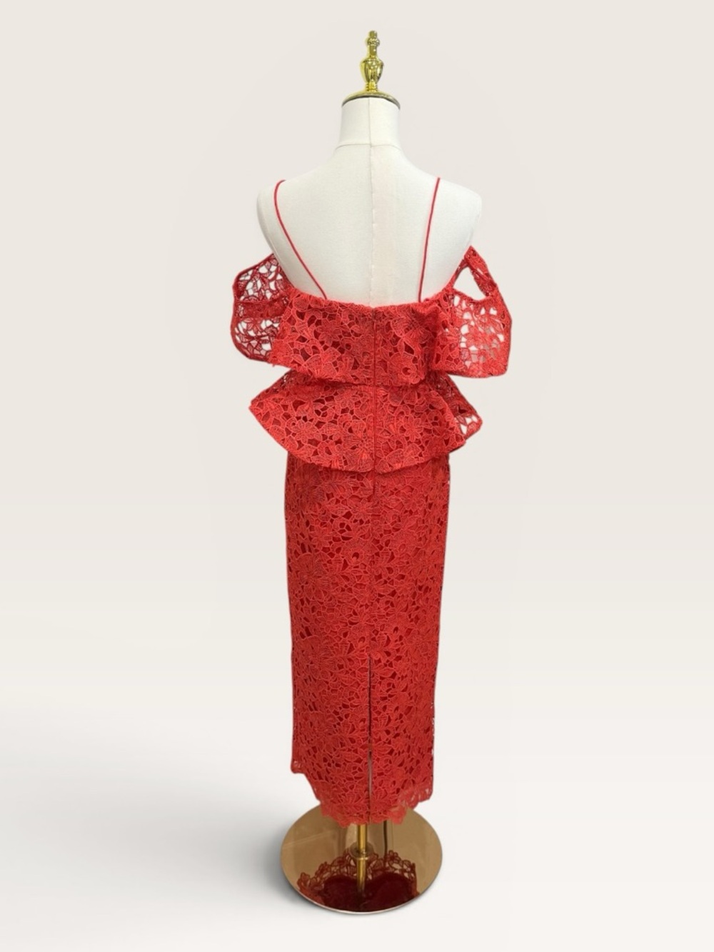 Muse by Marchesa Amaryllis Red Lace Peplum Midi Cocktail Dress Off Shoulder NWT - Picture 5 of 15